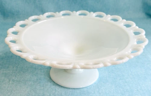 Anchor Hocking Lace Edge Old Colony Milk Glass Compote Bowl Pedestal 11" Vintage
