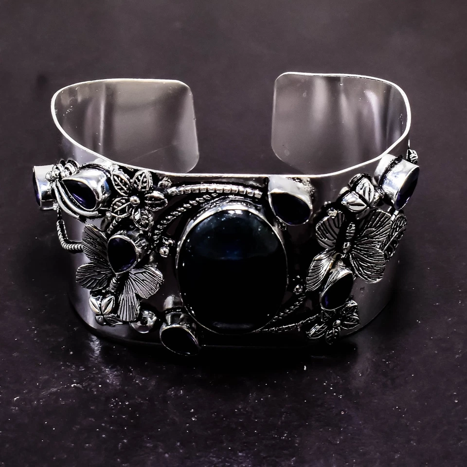 925 Sterling Silver Labradorite Gemstone Jewelry Handmade Cuff Bracelet - Image 2 of 4