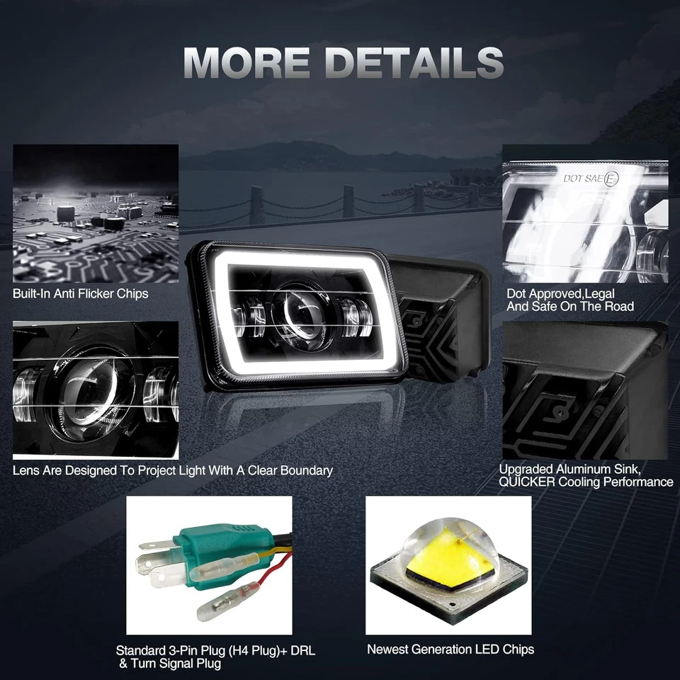 Faros LED 4x6" ALTOS/BAJOS 4 piezas para Freightliner FLD120 1988-2010 FLD112 clásicos Foto 3 de 4