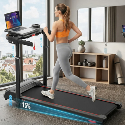 3.5HP Folding Treadmill Wide Treadmill Quiet Walking Pad with Desk Easy Assemble