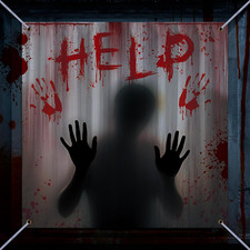Giant Halloween Window Curtain Large Bloody Handprints Backdrop