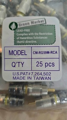 Liberty AV CM-RG59M-RCA Coax Compression RCA Plugs 25-Pack BRAND NEW