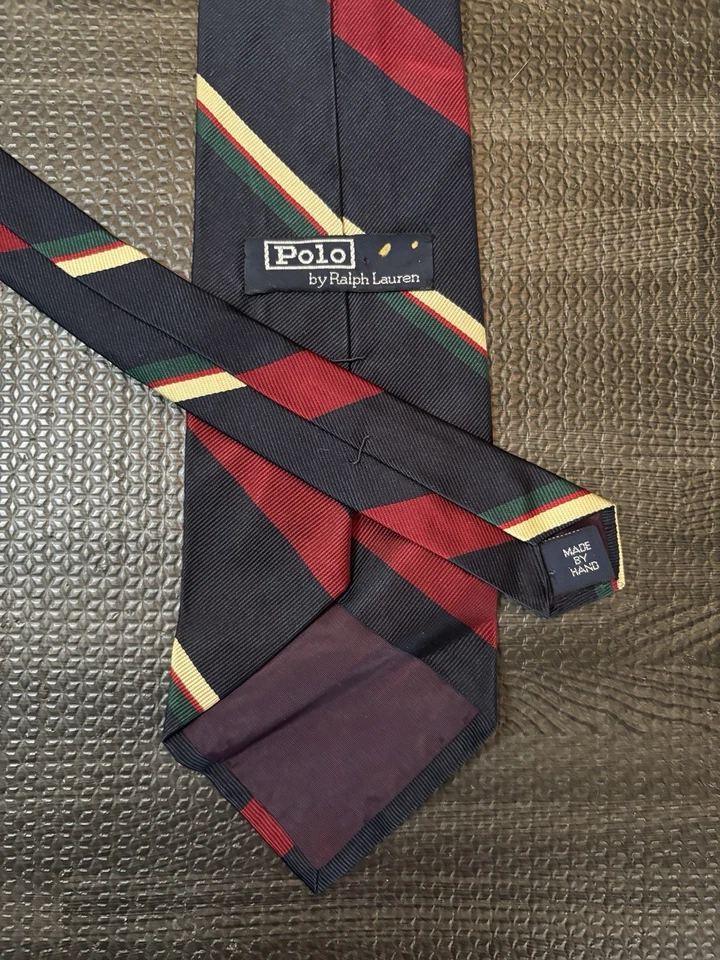 Corbata de cuello Polo Ralph Lauren para hombre azul rojo a rayas seda importada hecha en EE. UU. Foto 2 de 4