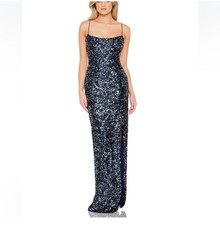 Nookie Confetti Sequined Long Formal Black Tie Gown MEDIUM in Navy $389