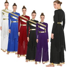 Womens Outfit Hem Dancewear Modern Costume Dress Praise Liturgical Dance Tunic
