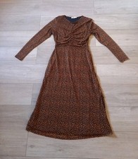 Warehouse Black & Tan Abstract Print Stretch Mesh Flared Dress Smart Work UK12