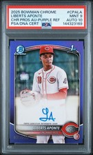 2025 BOWMAN CHROME PROSPECT PURPLE REFRACTOR LIBERTS APONTE 76/250 PSA 9 AUTO 10