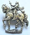 Antique Gorgeous Joan of Arc Silver Brooch Horse Sword Rare Jewelry 2186