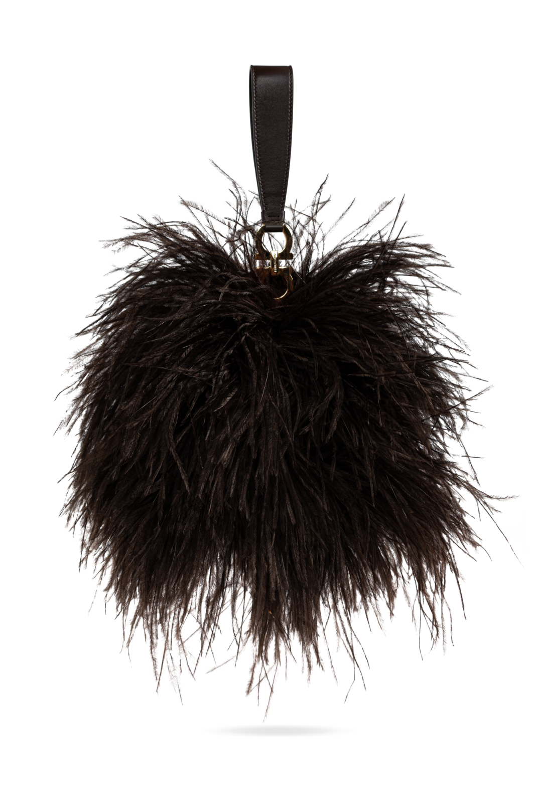 FERRAGAMO Ostrich Feather Testa Di Moro Top Handle Bag New & Authentic