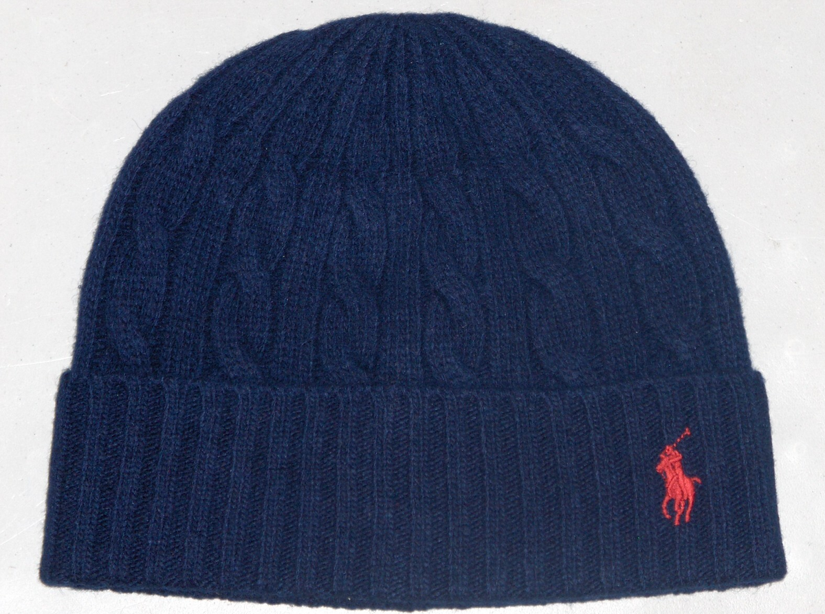POLO RALPH LAUREN Men's Wool Cable Knit Pony Beanie Hat, Ski Cap