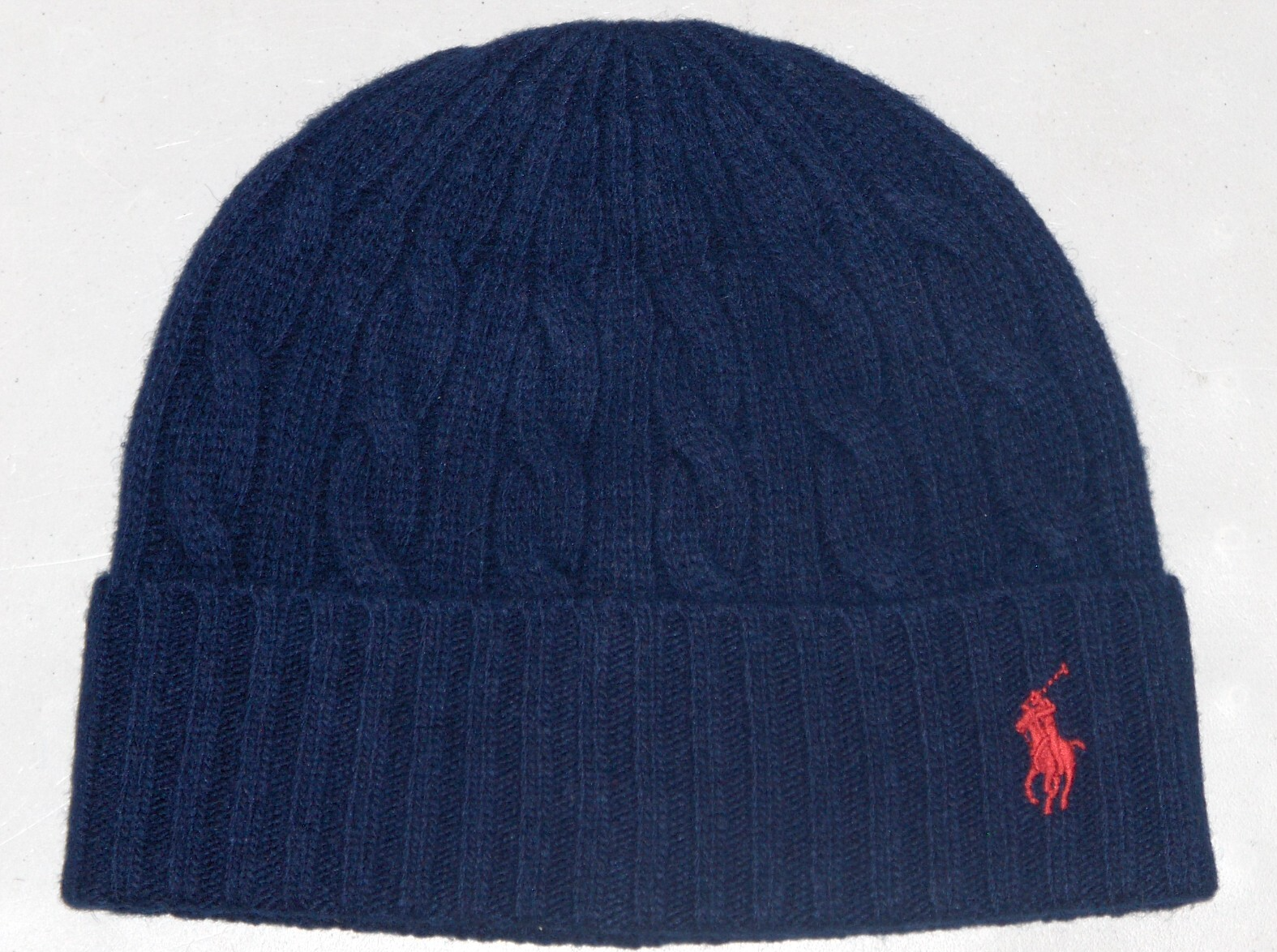 POLO RALPH LAUREN Cappello Uomo Lana Maglia Cavi Pony Beanie Berretto Sci BLU NAVY Nuovo con etichette