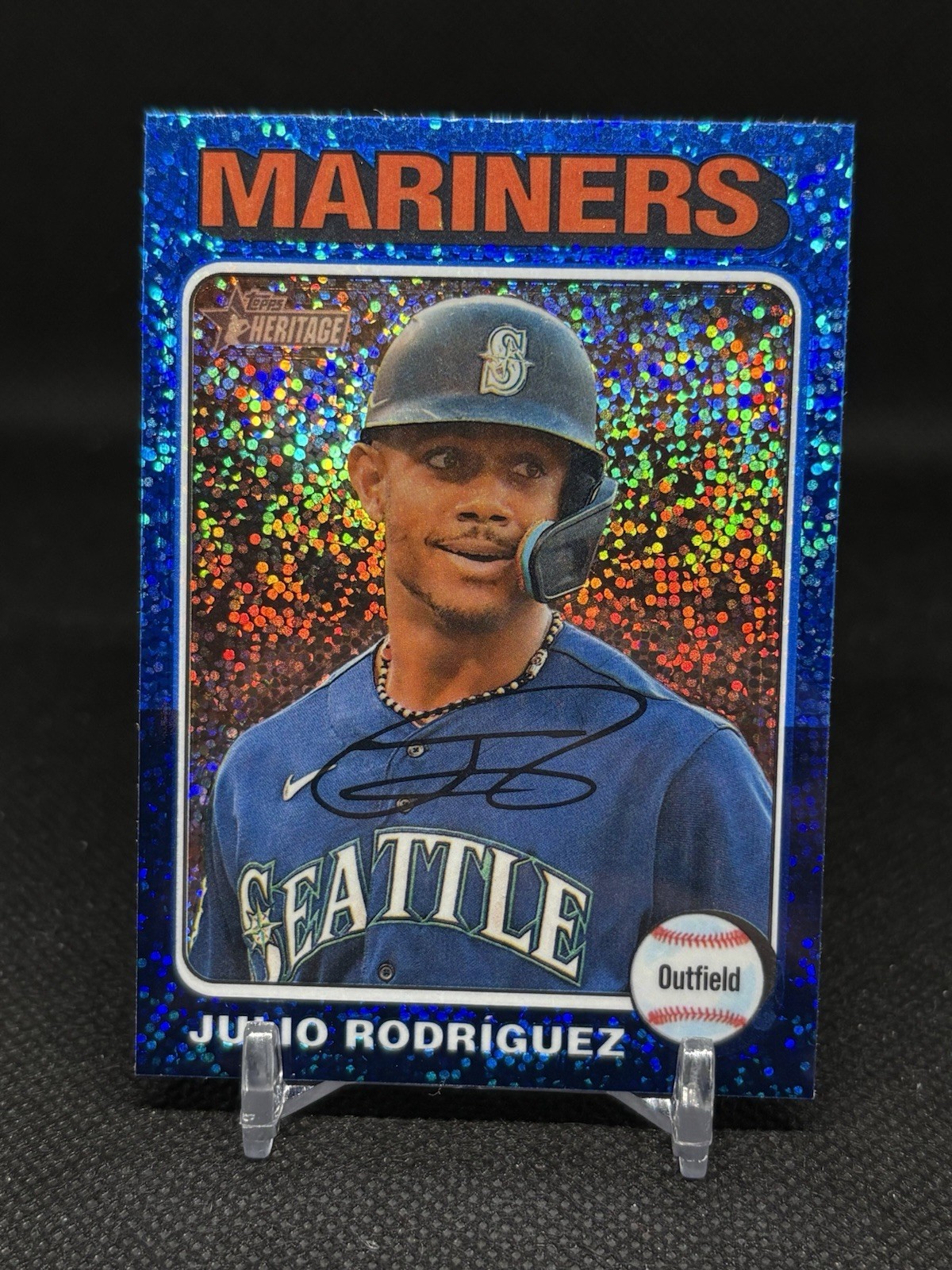2024 Topps Heritage Julio Rodriguez #286 Chrome Blue Sparkle Refractor Mariners