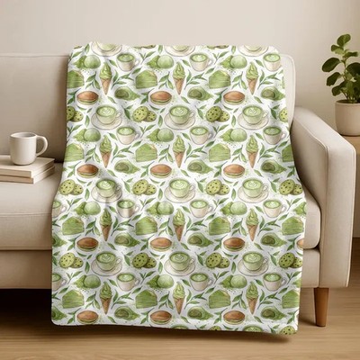Matcha Tea Velveteen Plush Cozy Throw Blanket Lightweight Home Decor