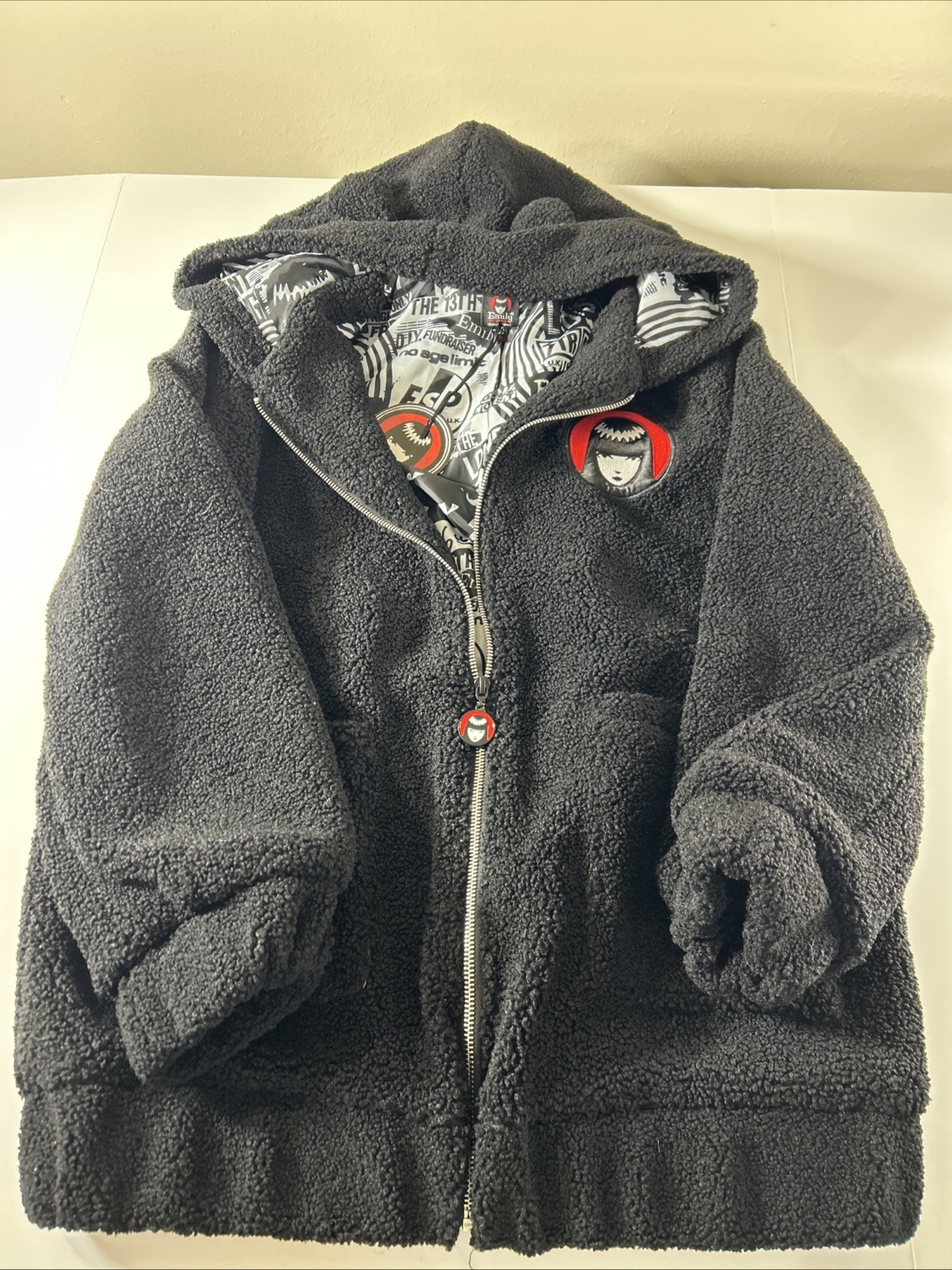 Dolls Kill X Emily The Strange Black Fuzzy Cat Ear Jacket/hoodie NWT Size Small