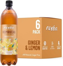 Nexba Ginger & Lemon Kombucha 1 L (Pack of 6) &acirc; All Natural, Sugar Free & Hea