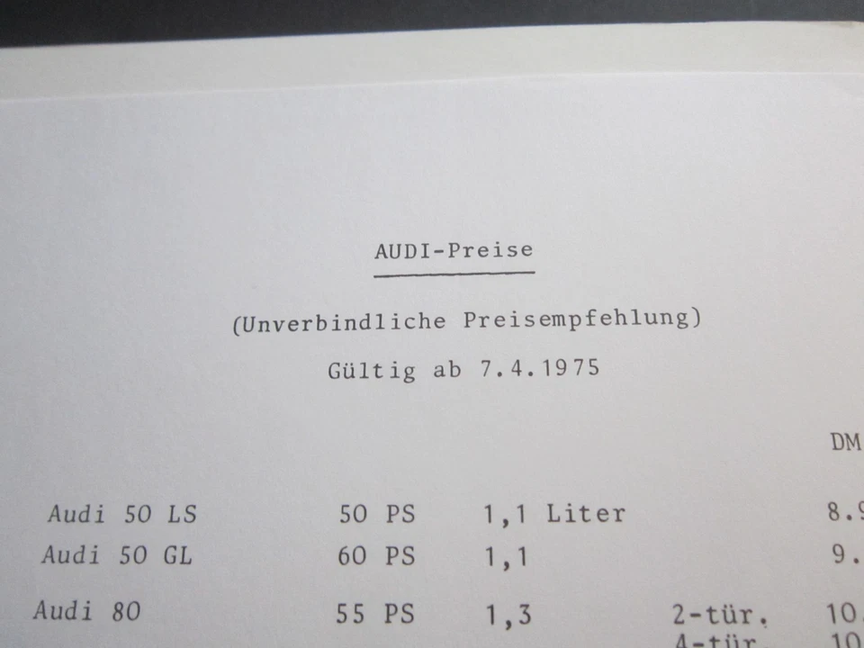 Audi Presse Mappe, 1975/76, deutsche Sprache, mit Preisen und technischen Daten - Bild 3 von 4
