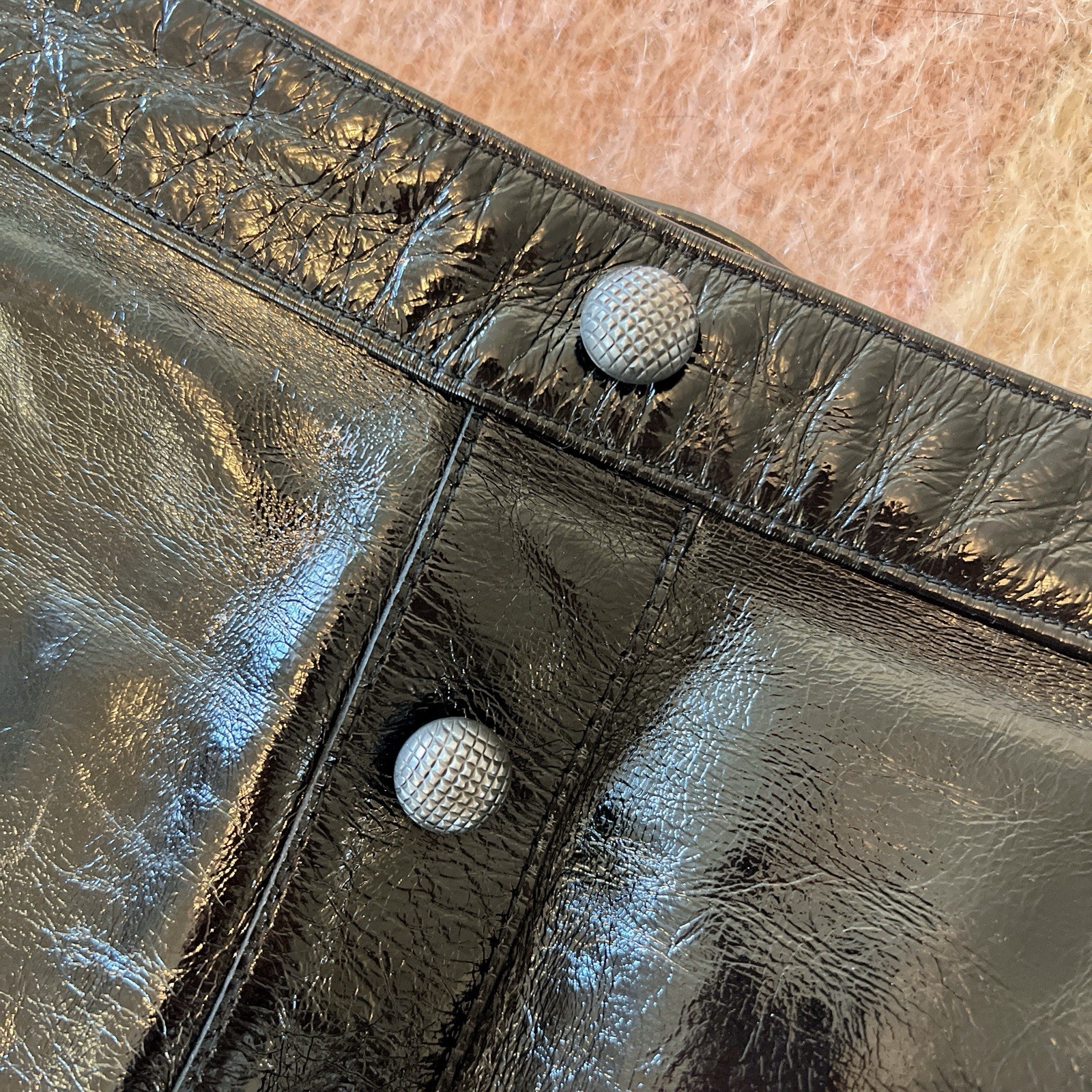 Aje Pallenberg Patent Leather Mini Skirt AU 10 / US 6 / M Black A-Line Buttons image 7