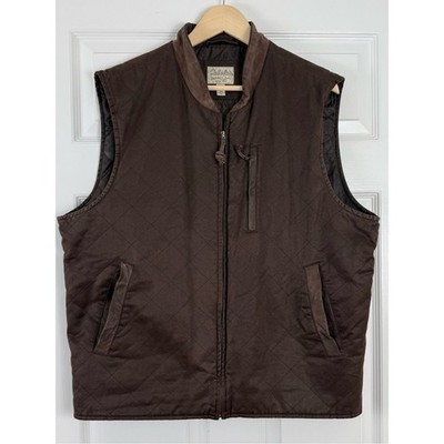 CABELA'S Size XL Mens Full Zip Brown Quilted Vest Insulated Leather Trim Hunt