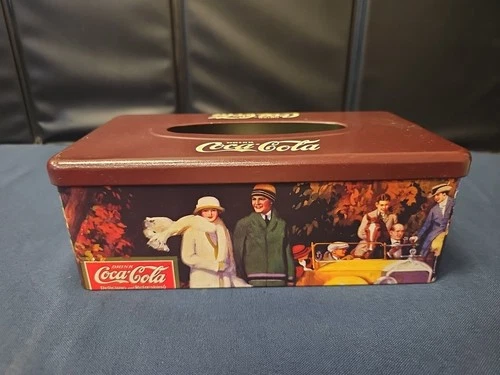 Coca-Cola Tissue Tin Box Napkin Holder Vintage Style Brown