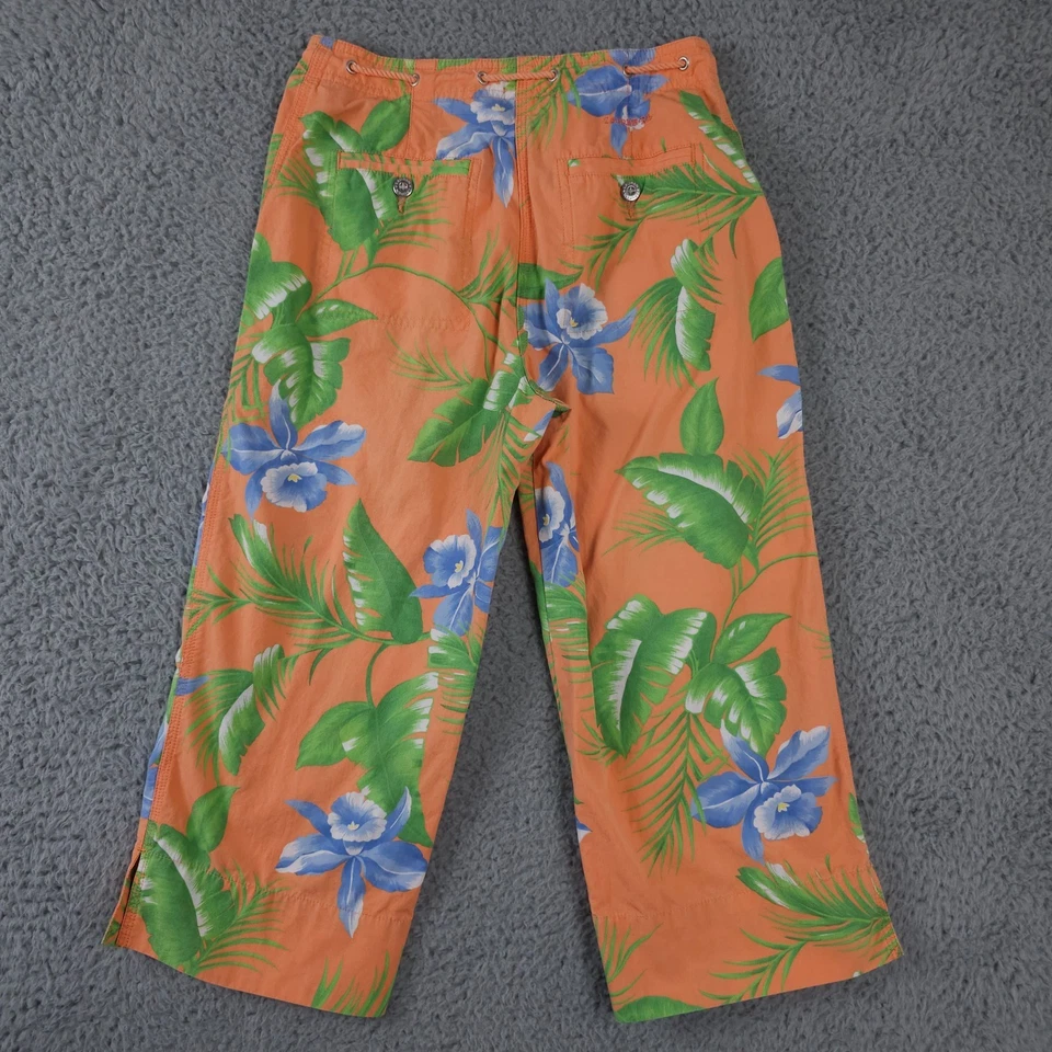 VTG Lauren Ralph Lauren Pants Womens 2P Orange Hawaiian Floral Rope Belt Capri - Image 2 of 4