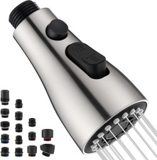 Kitchen Faucet Head Replacement with 15 Adapters - 3 Functions Pull down Spray H
