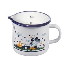 Krüger 4142 Milchtopf mit Dekor Gänseglück und Ausguss, Emaille, Ø 14 cm, 1,5 l,