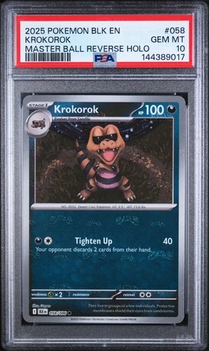 2025 POKEMON BLK EN-BLACK BOLT MASTER BALL REVERSE HOLO #058 KROKOROK PSA 10