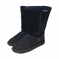 BEARPAW Black Suede Mid-Calf Pull On Snow Boo...