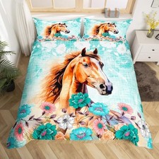 Girls Horse Bedding Set Size Farmhouse Horses Floral Duvet Cover Twin Multi 26