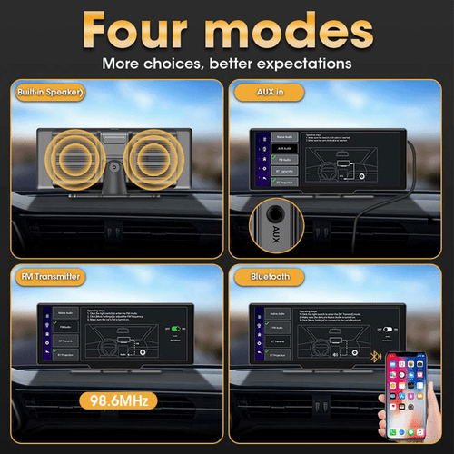 10" Portable Wireless Apple Carplay Android auto Car Stereo Radio Back /Dash Cam - Picture 12 of 14