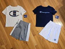 NEW Champion Little Boy 4pc Tee  Short Set Bundle, White/Blue sz 6 
