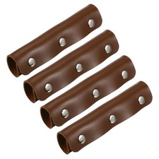 4 Pcs Leather Luggage Handle Wraps Fine Texture Silver Buckle, Deep Brown