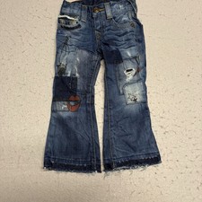 True Religion Billy Super T Toddler Jeans Distressed Patched Y2K Flare Size 2