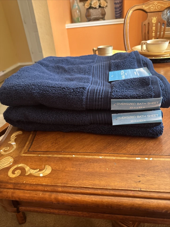 Nautica OVERSIZED Bath Towels A Set Of 2 Large 33”X 63” Blue - Image 2 of 4
