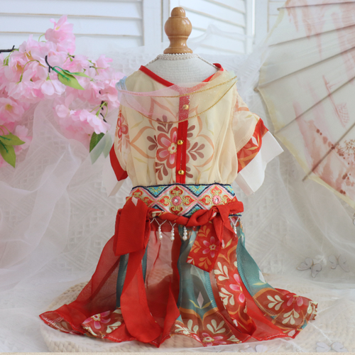 Cute Dog Pet Cat Dress Hanfu Clothes Ancient Beaded Asian Princess Birthday - Picture 1 of 13