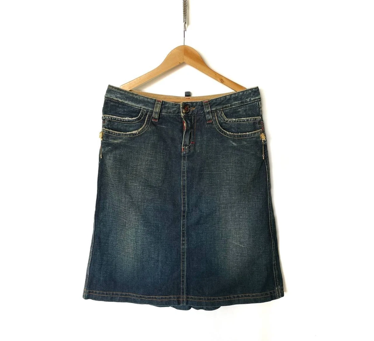 Y2K Dsquared2 Denim Cuckoo Clock Embellished Midi Skirt Size 46 10