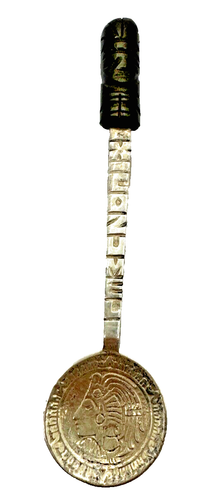 Vintage Silver 925 Souvenir Spoon, Cozumel, Carved Stone Handle Tip, used (SS)
