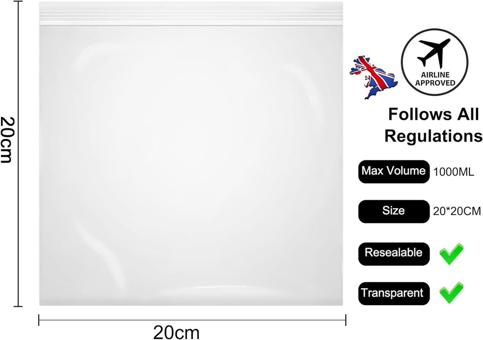 Airport Security Liquids Bags 20 x 20 cm Clear Bags for Hand Luggage 6