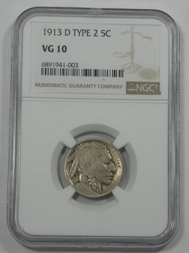 1913-D Type-2 Buffalo Nickel CERTIFIED NGC VG 10 5c