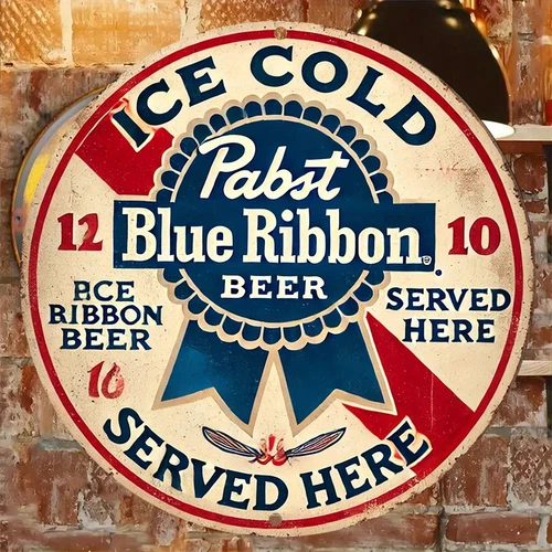 2D Flat - 1pc Vintage Pabst Blue Ribbon Beer Metal Sign 8x8 Inches 2D Flat with