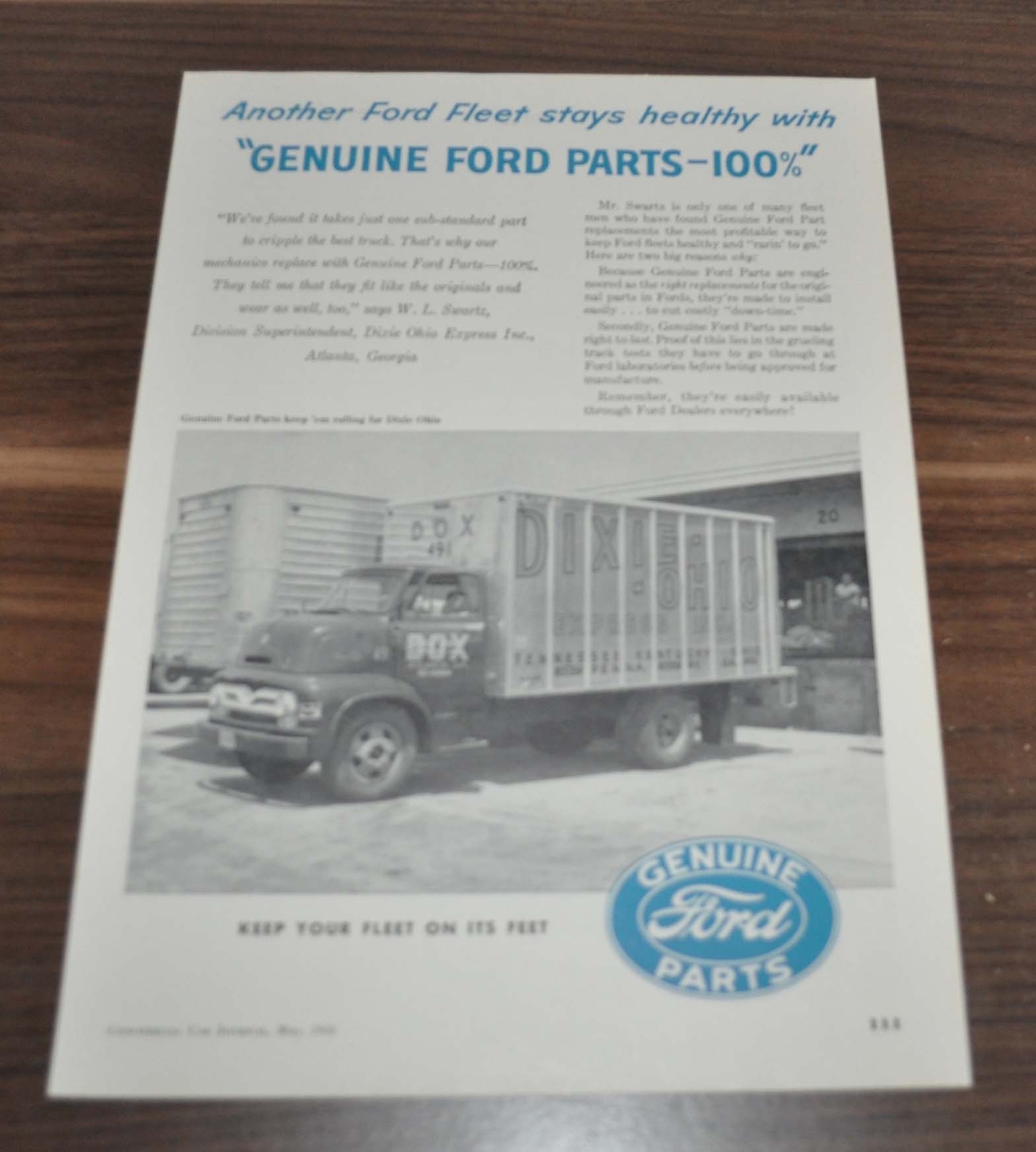 1956 Ford Truck Ad Genuine Parts Dixie-Ohio Express Inc. Eberhard Body
