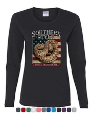 Southern Style Rattlesnake Women's Long Sleeve Tee Don't Tread on Me Gadsden USA