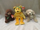 Vintage 3 PC Set - TY Beanie Bears - Seaweed Otter, Victory and Fetch the Dog