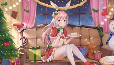 Anime girls digital art artwork 2d portrait christmas Playmat Gaming Mat Desk