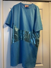 OHMYGOD Hong Kong Urban Fashion Oversized Polyester Mesh Blue Women's Dress