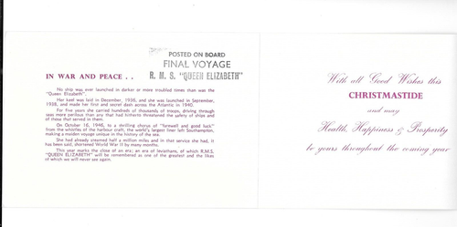 Vintage Weihnachtskarte RMS QUEEN ELIZABETH Final Voyage 1968 - Bild 2 von 4