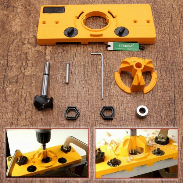 35mm Concealed Hinge Jig Boring Hole Drill Guide Cutter Bit Set for