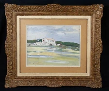 Françoise HANNEBICQUE Mixed technique representing a seaside marine landscape