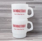 2-Vintage Unforgettable Galaxy 8 oz. Milk Glass Stackable Coffee Mug Cup