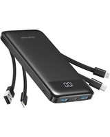 Charmast Power Bank 10000Mah Con Cavi Integrati,Caricatore Portatile Usb C 5V/3A